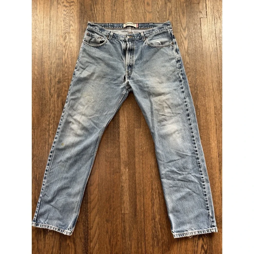Levi's 505 Regular Fit Jeans Men's 38X34 Light Wash Distressed Thrashed Vintage